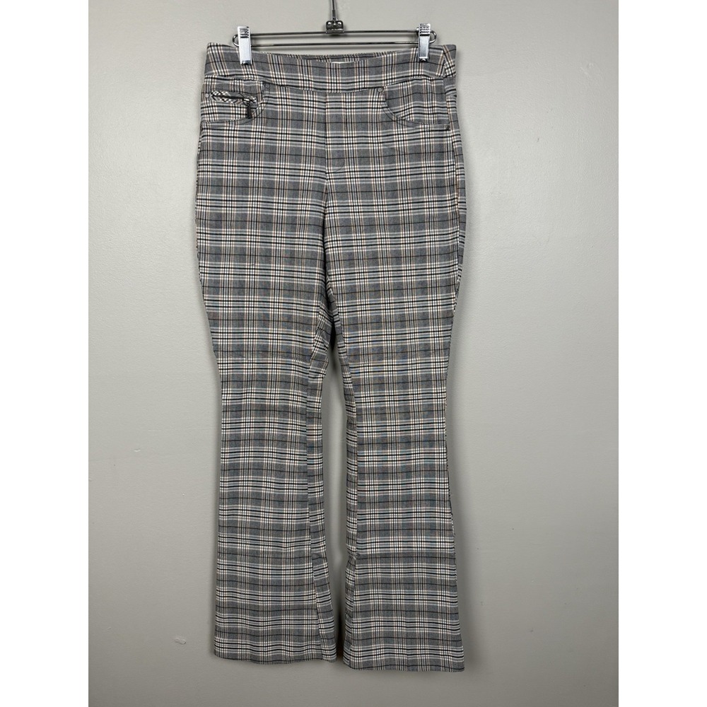 Cato Orange Black Plaid Flare Mid-Rise Stretch Pants Retro Punk Grunge Y2k 70s 6